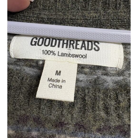 Goodthreads Men’s Sweater Medium 100% Lambswool Green Fair Isle READ - Picture 3 of 4